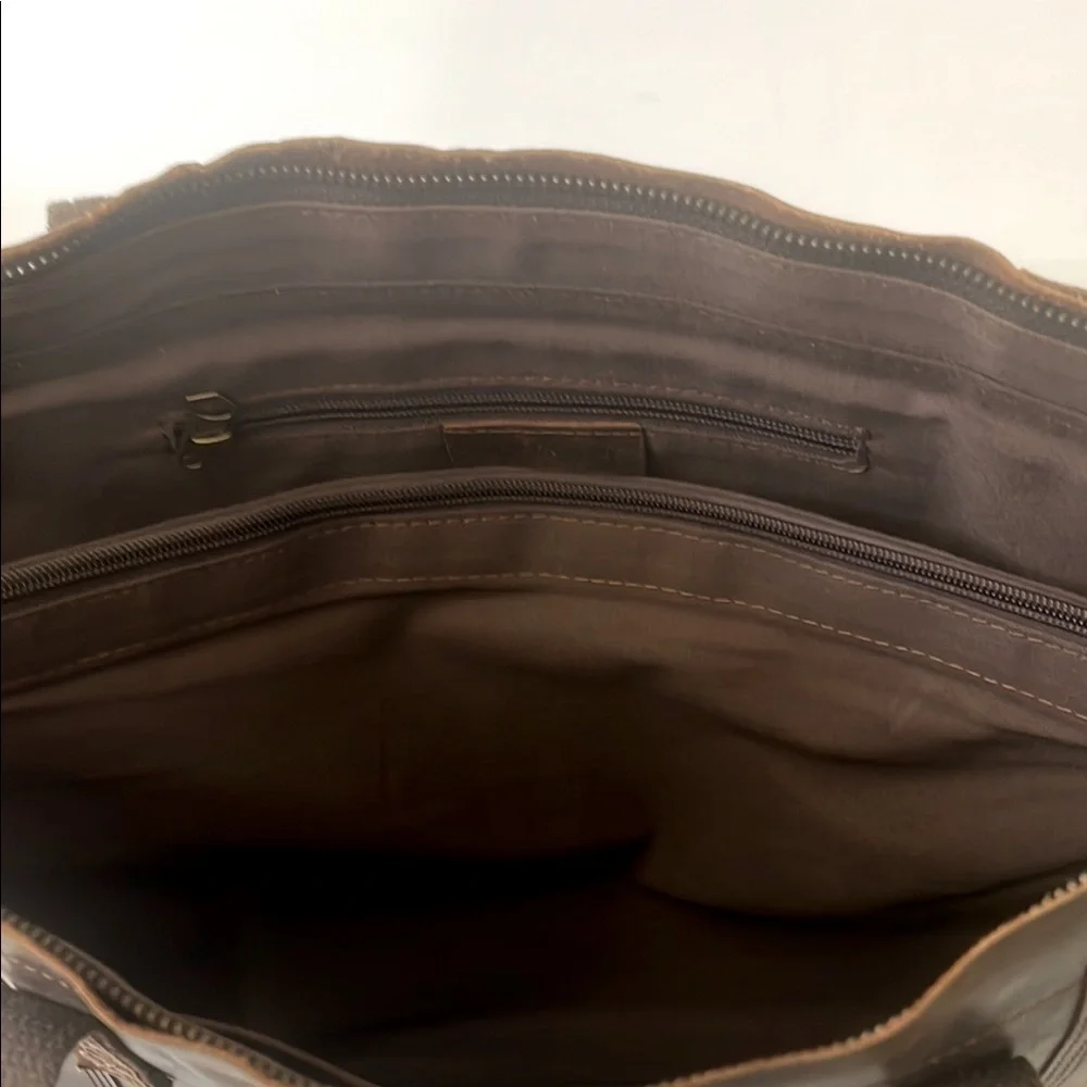 Love & Accompany Unisex Distressed Dark Brown Leather Tote Shoulder Handbag NEW - Picture 4 of 6